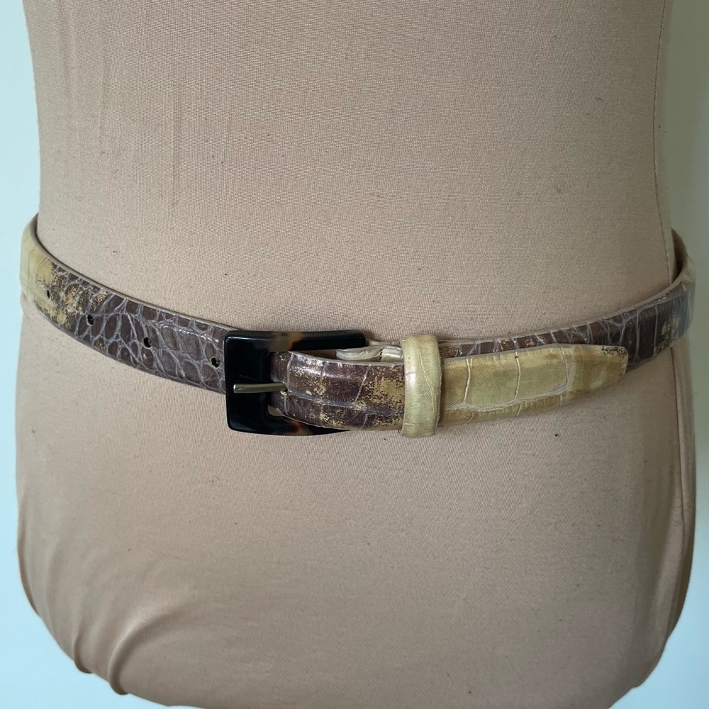 Brown and Gold Croc-Embossed Leather Belt